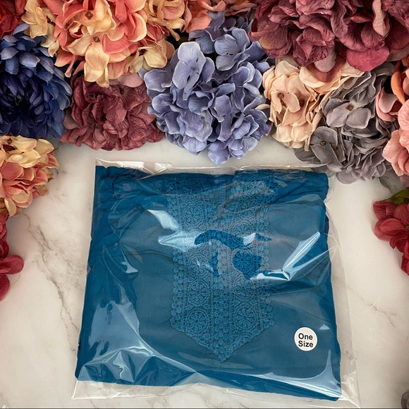 Boho Teal Blue Loose V-Neck Drawstring Beach Bikini Coverup - Picture 11 of 12